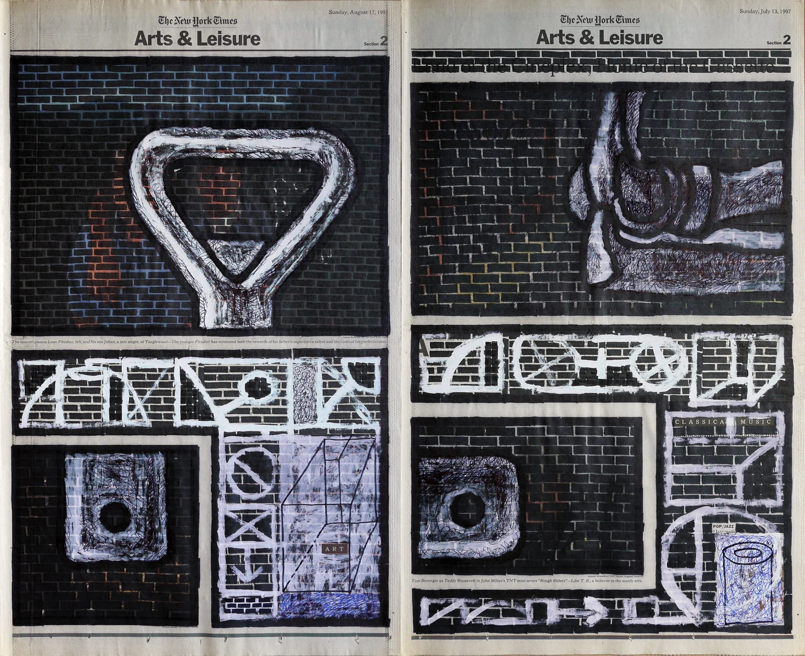 Arts & Leisure , 2002. Permanent markers, correction fluid and ball-pen on newspaper.