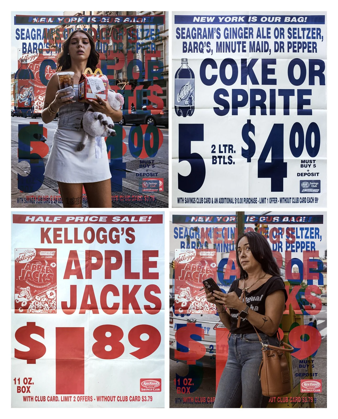    New York is My Bag   Two photographic prints and two real supermarket posters, 70x90 in. 