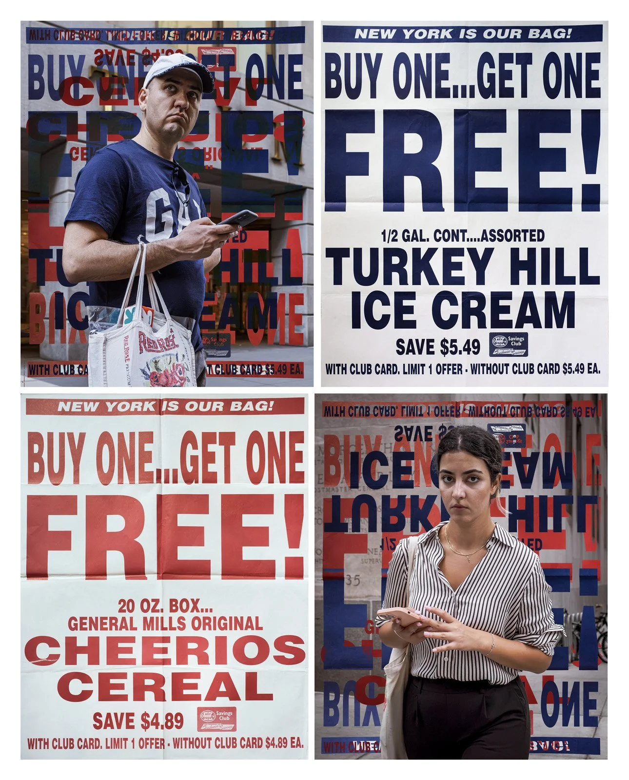    New York is My Bag   Two photographic prints and two real supermarket posters, 70x90 in. 