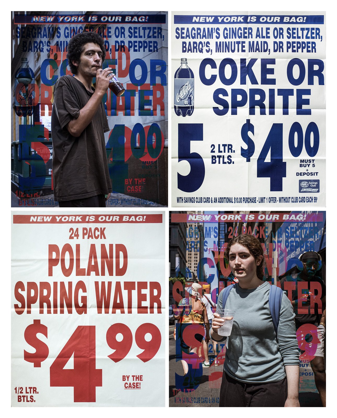    New York is My Bag   Two photographic prints and two real supermarket posters, 70x90 in. 