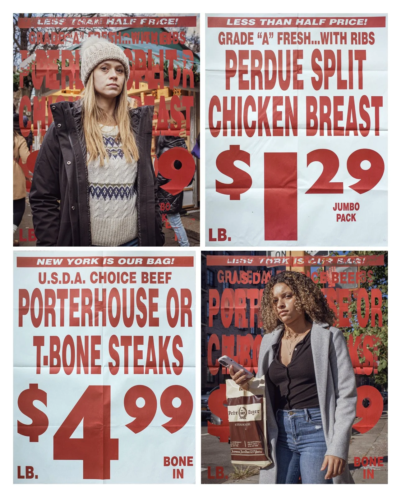    New York is My Bag   Two photographic prints and two real supermarket posters, 70x90 in. 