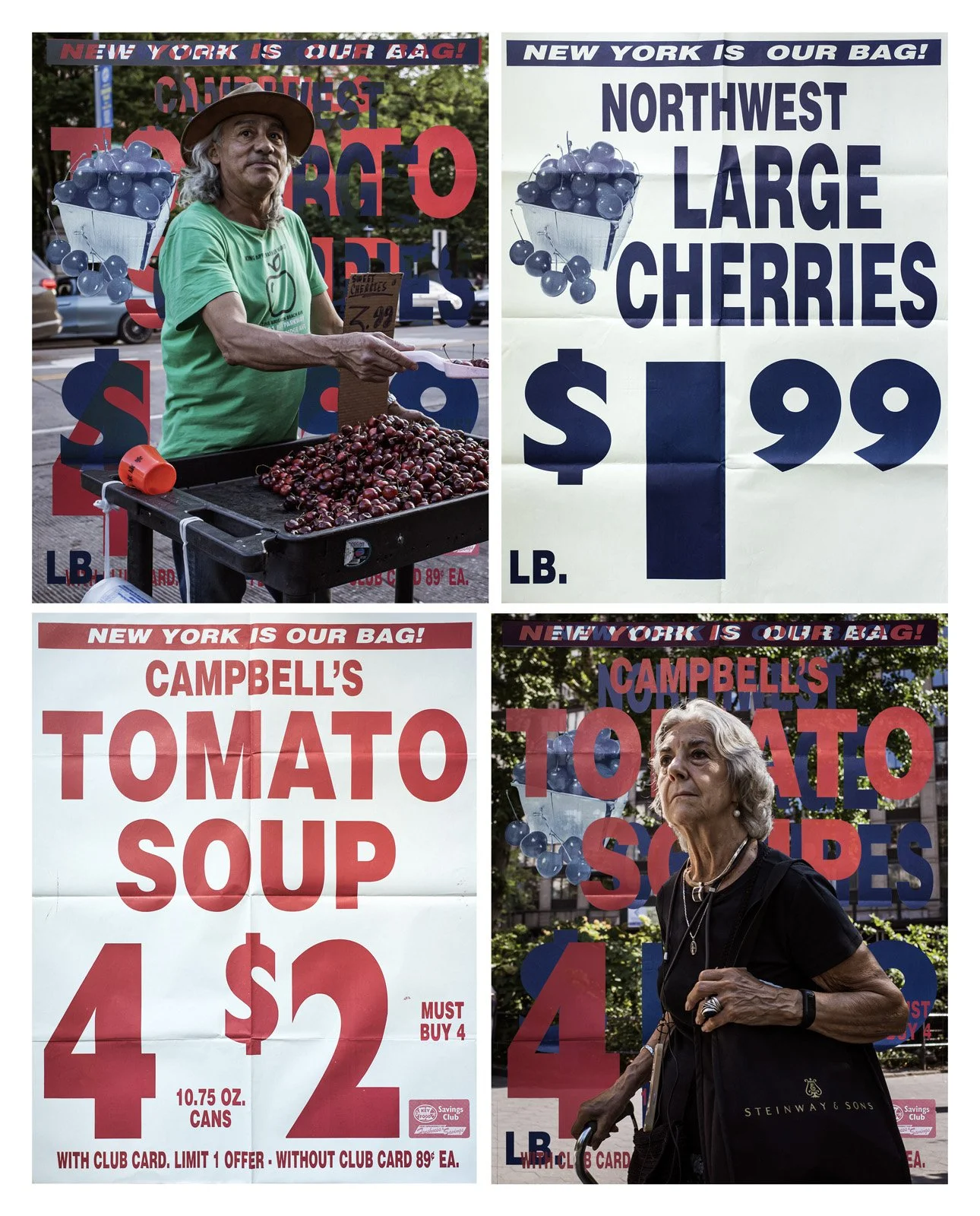    New York is My Bag   Two photographic prints and two real supermarket posters, 70x90 in. 