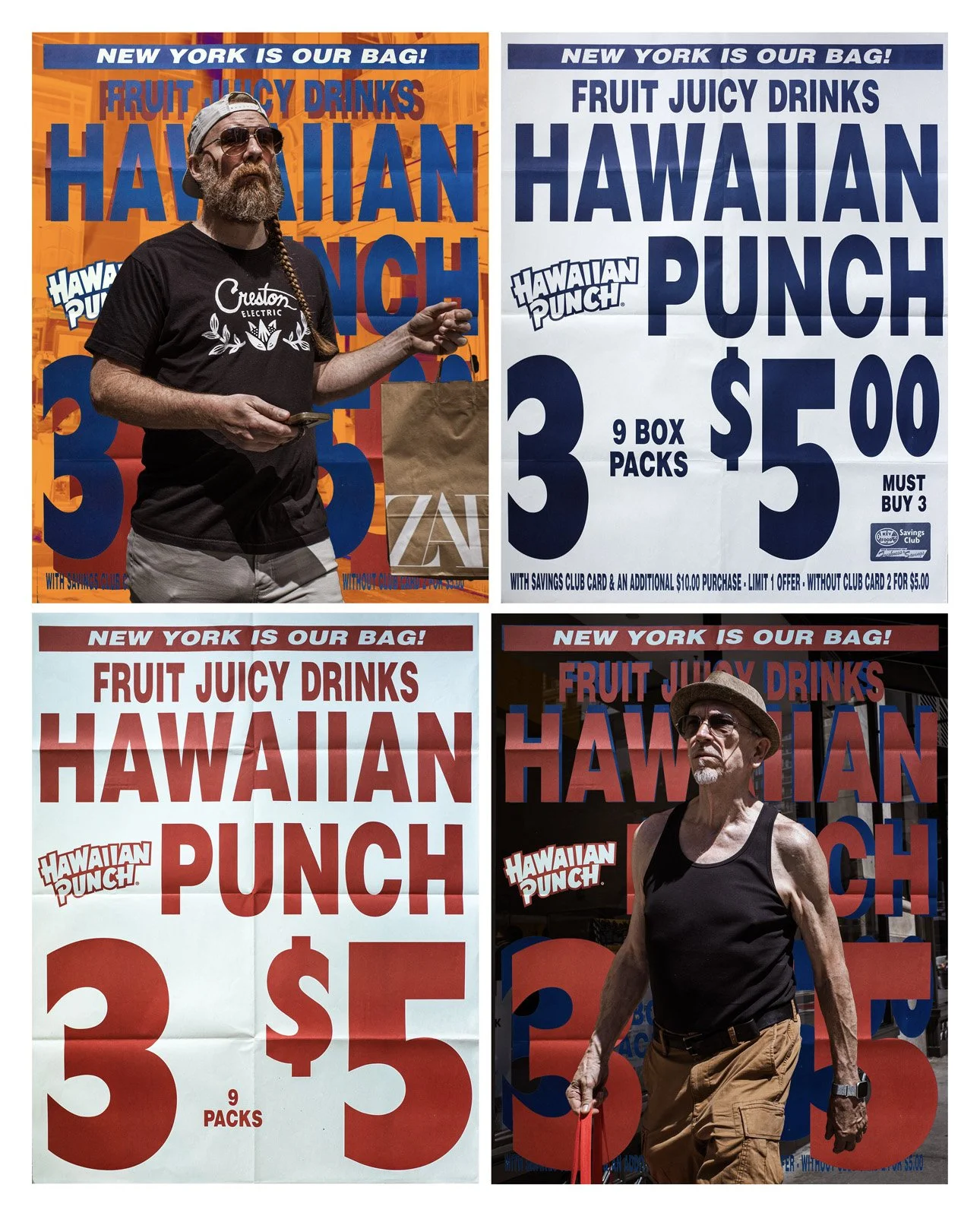    New York is My Bag   Two photographic prints and two real supermarket posters, 70x90 in. 
