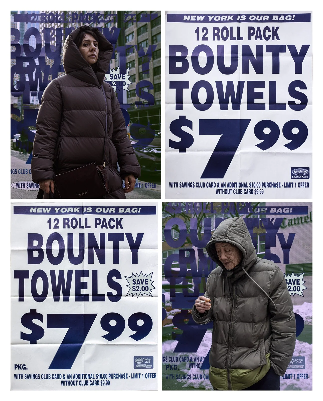    New York is My Bag   Two photographic prints and two real supermarket posters, 70x90 in. 