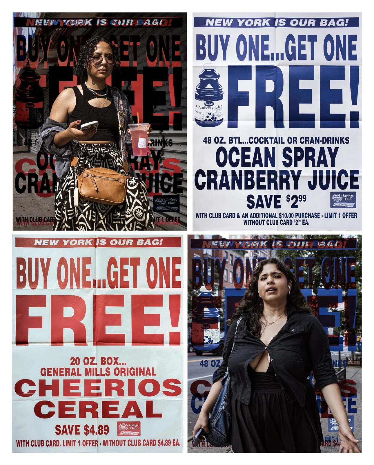    New York is My Bag   Two photographic prints and two real supermarket posters, 70x90 in. 