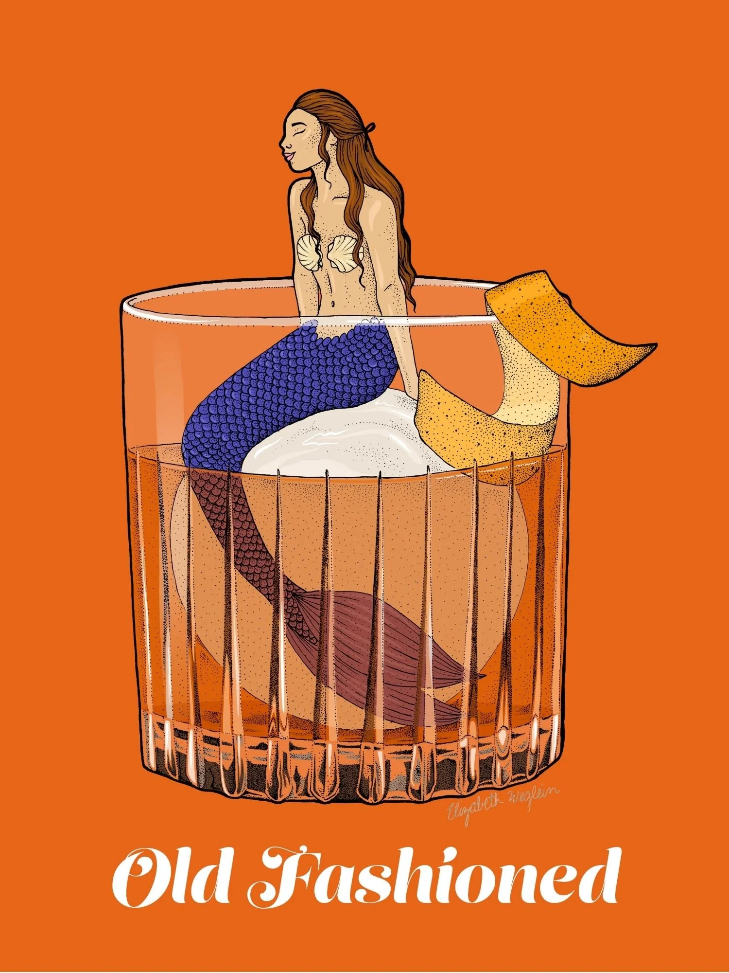 Illustration of a mermaid relaxing in an old fashioned