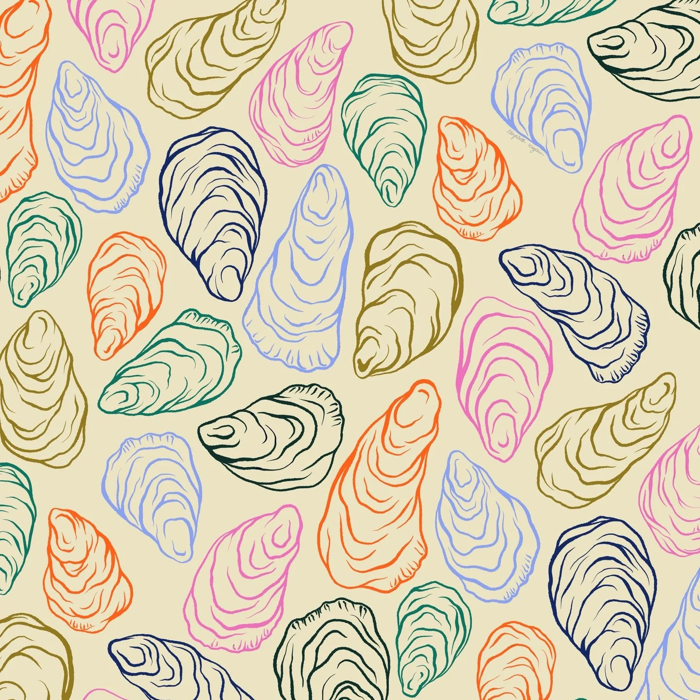 First pattern of 2026: oyster shells!! I enjoyed quite a few oysters over the holiday season so I drew this to add to my seafood &amp; tinned fish collection! The oyster cans I also illustrated are coming soon 🦪