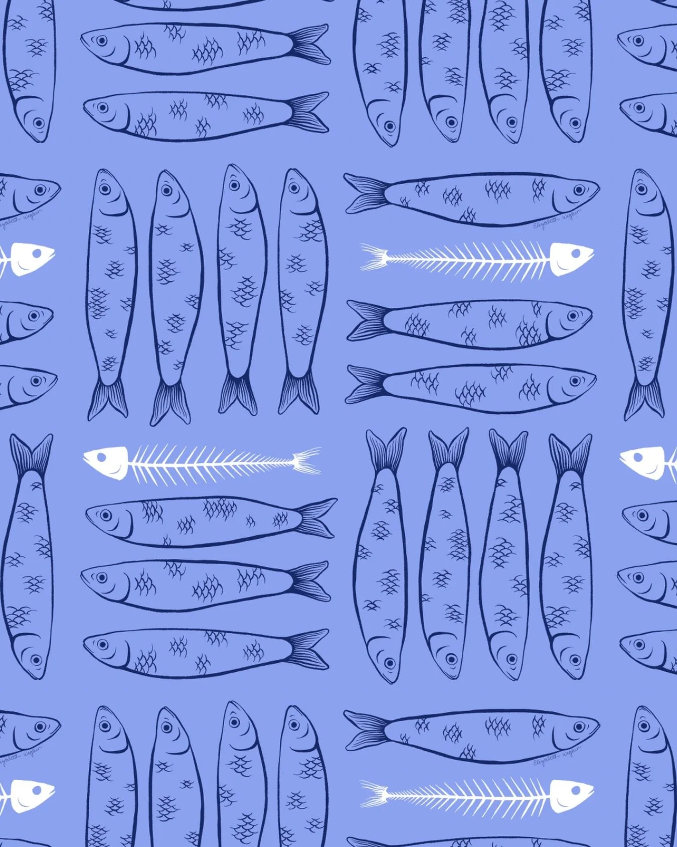 I can&rsquo;t stop drawing sardines!! I inked this block print inspired design on Procreate and it will be added to my tinned fish collection!