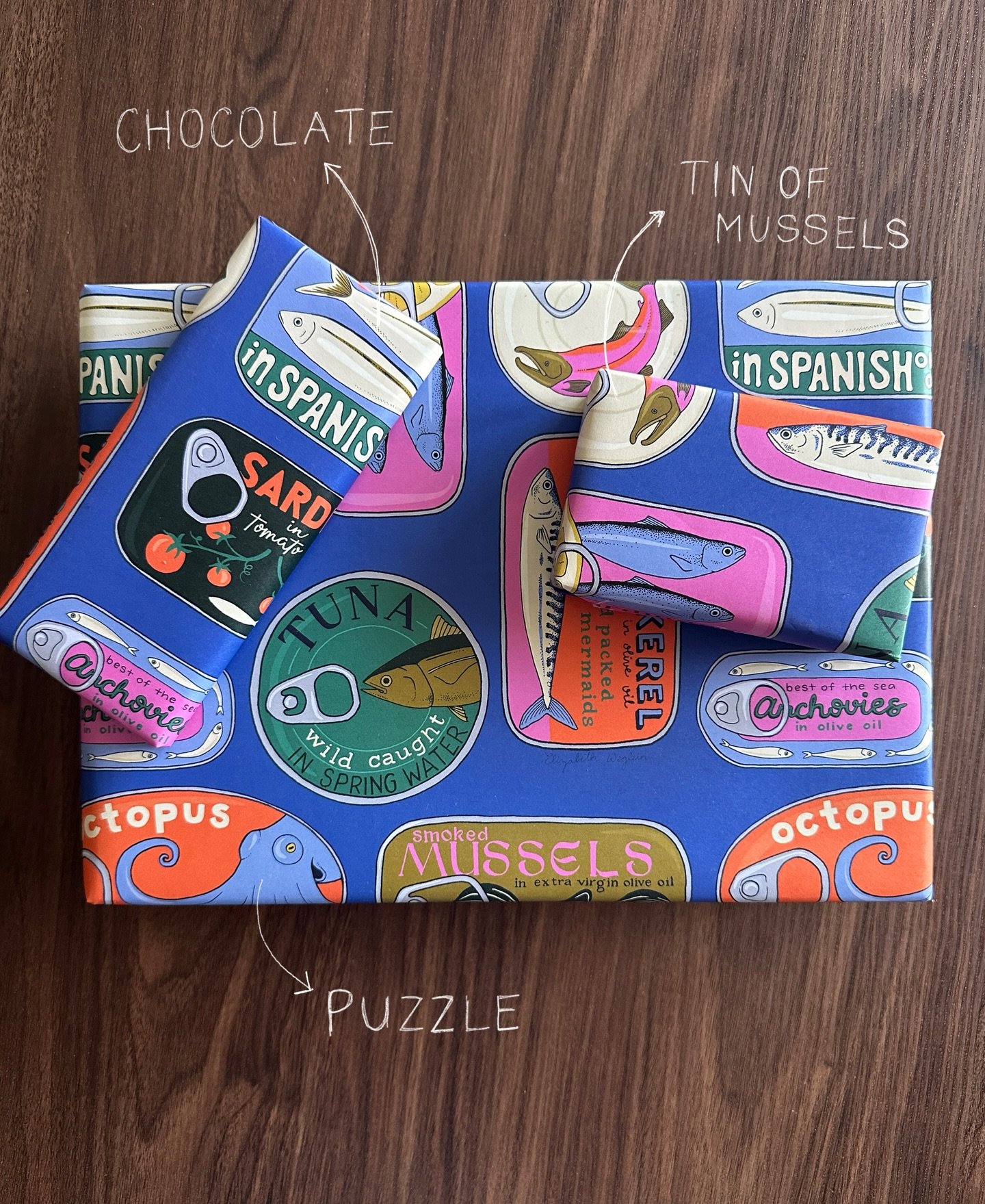 Celebrated my 30th birthday on Sunday!!! My parents mailed me a few of my favorite things wrapped in my sardine pattern wrapping paper from Society6! 🐟