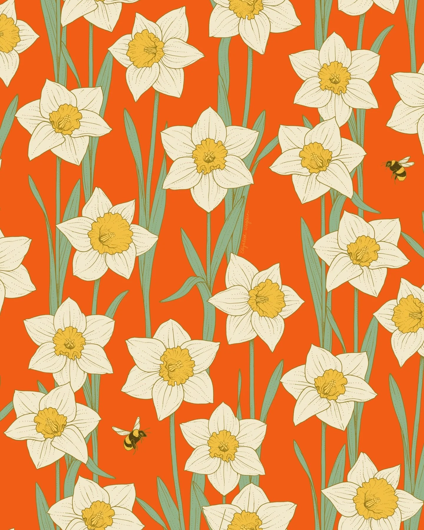 I have been in a serious creative rut lately, which is super unusual for me 😩 but I managed to pull this daffodil pattern together for this week&rsquo;s Spoonflower challenge! I inked the flowers last spring and then never did anything with them, so