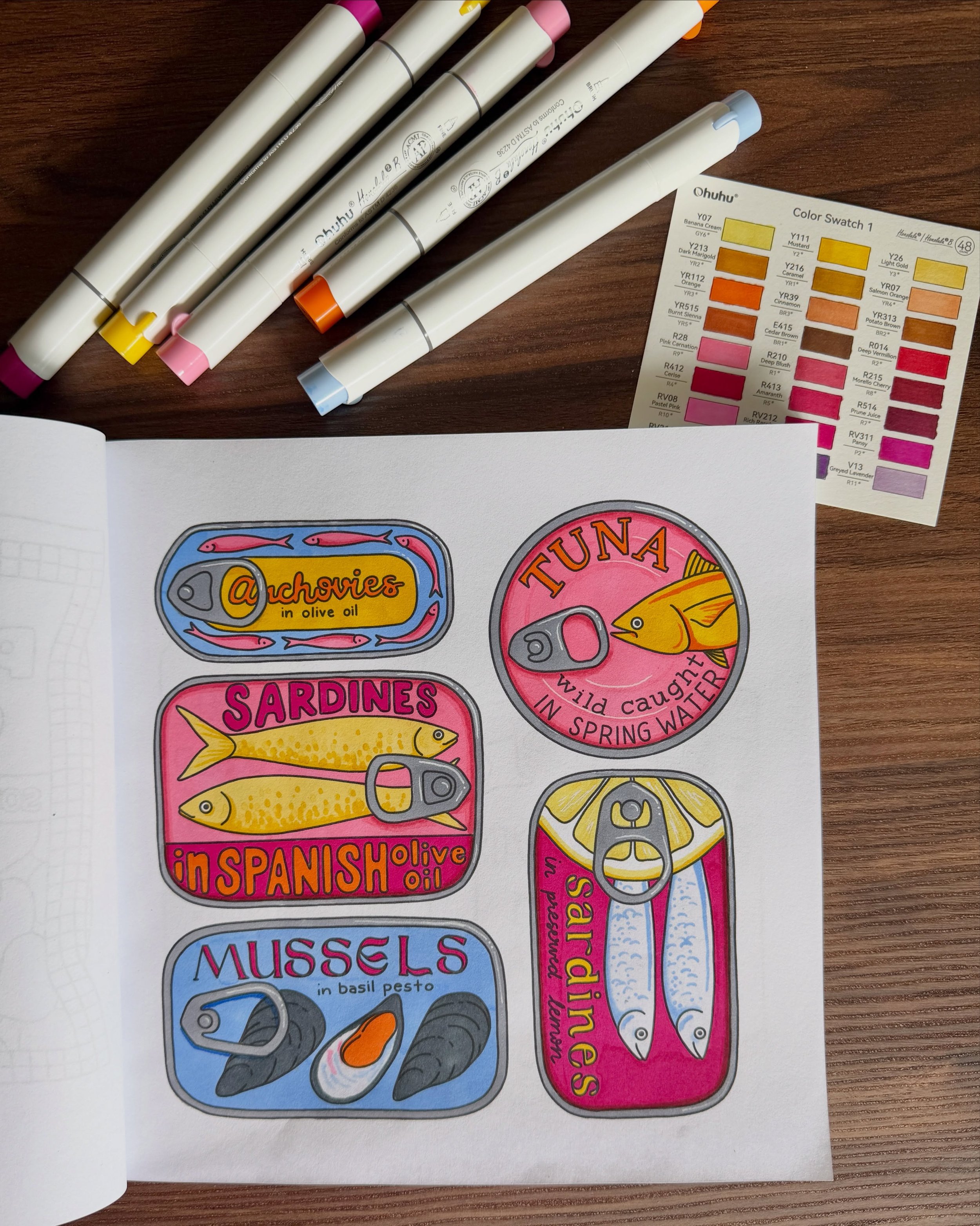 Colored my favorite page of the book: the tinned fish!!! My &ldquo;In the Pantry&rdquo; coloring book launches Wednesday, May 13th on Amazon! 🖍️
