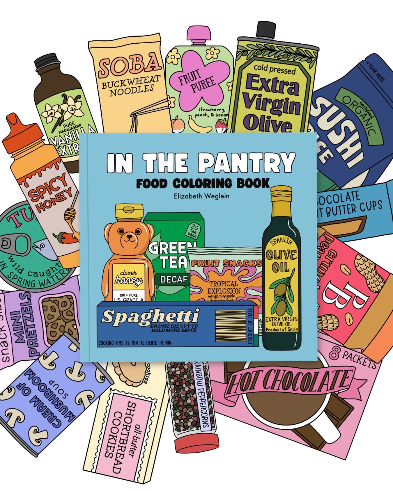 My coloring book &ldquo;In the Pantry&rdquo; is live on Amazon!! Here are the details:

- 8.5 x 8.5 inch size book
- features 40 pages of packaged food illustrations
- single sided pages 
- priced at $9.99

Please consider leaving a review if you dec