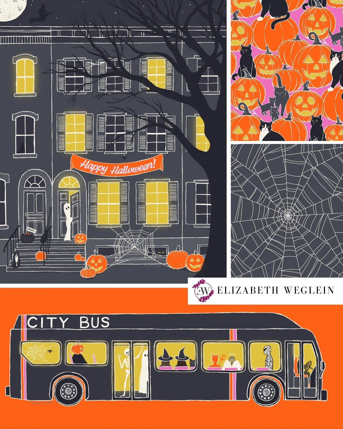👻🎃💀🦇 My full &ldquo;Halloween in the City&rdquo; collection is complete!! I really love how this turned out and it definitely has me wanting to do more holiday artwork (I&rsquo;ve avoided it for far too long)! All of these illustrations are avail