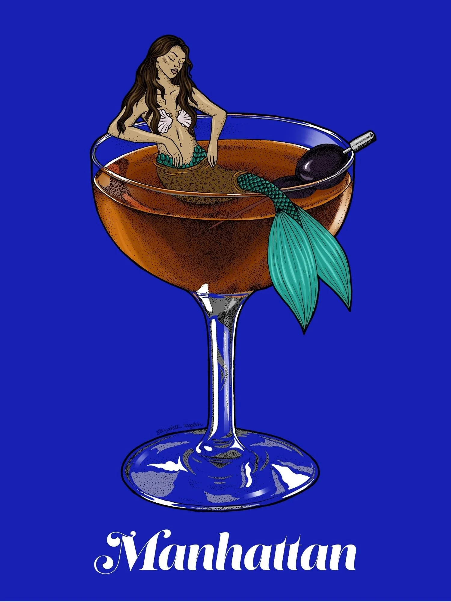 Illustration of a mermaid relaxing in a manhattan