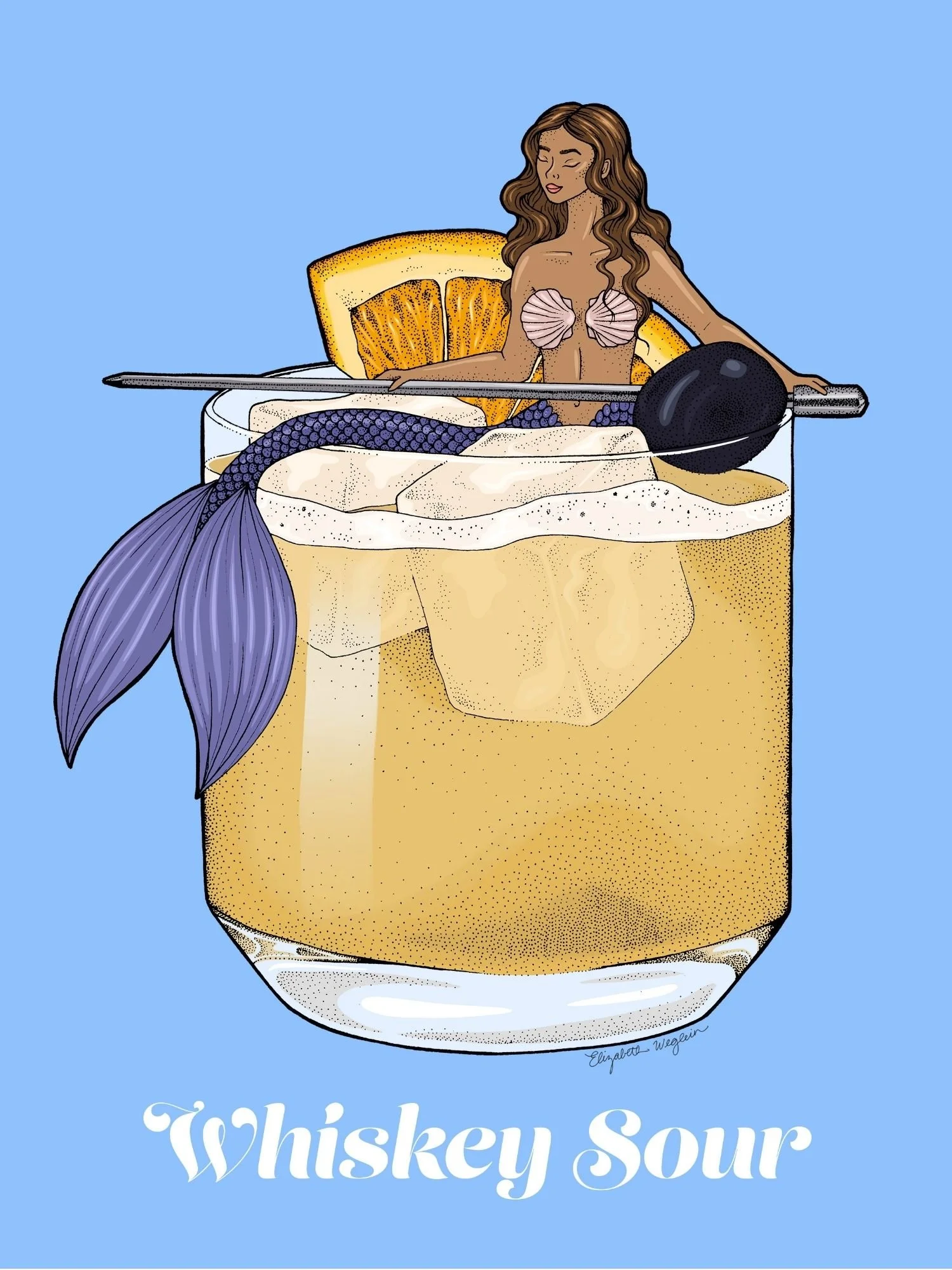 Illustration of a mermaid relaxing in a whiskey sour