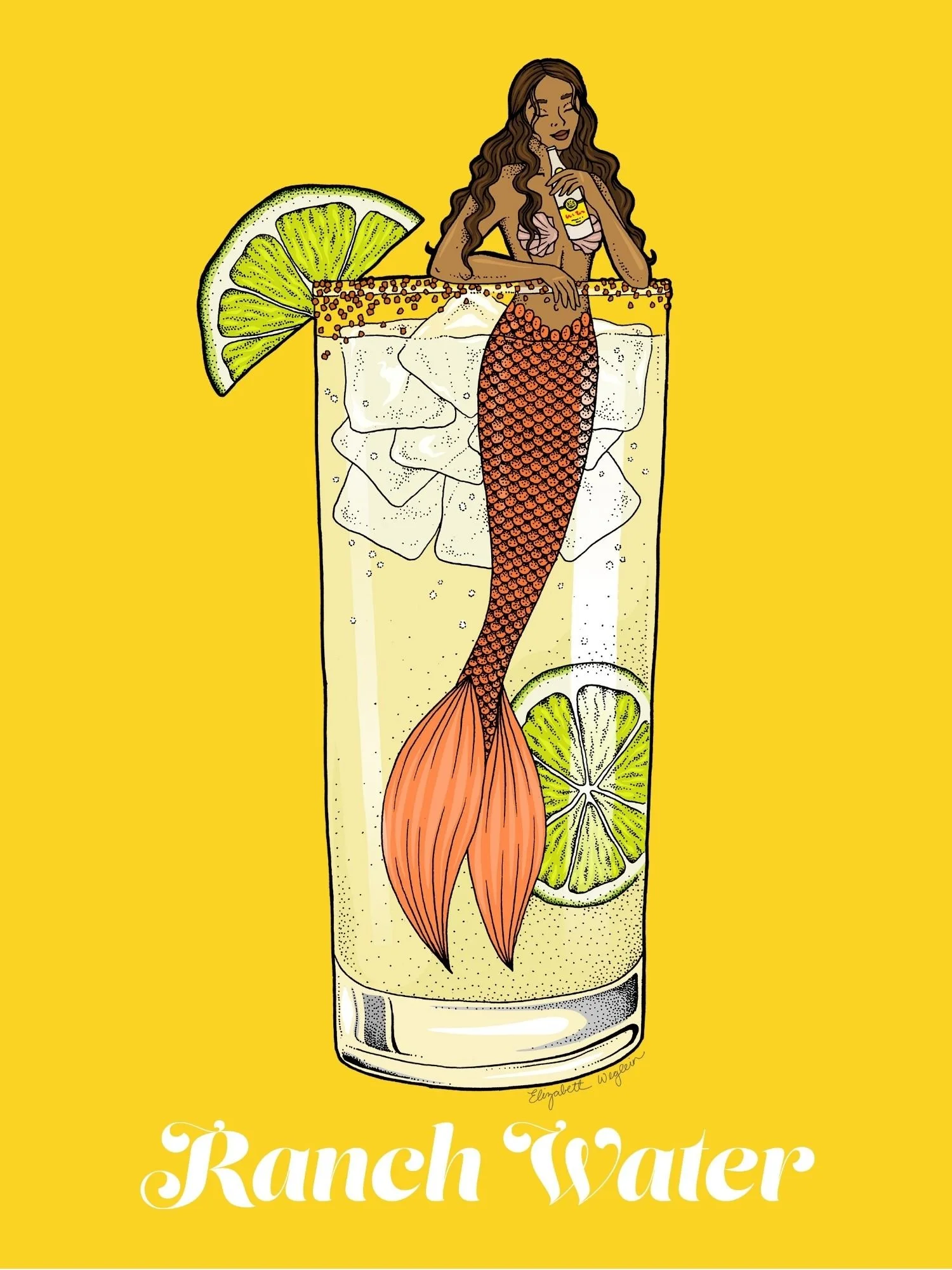 Illustration of a mermaid relaxing in a ranch water