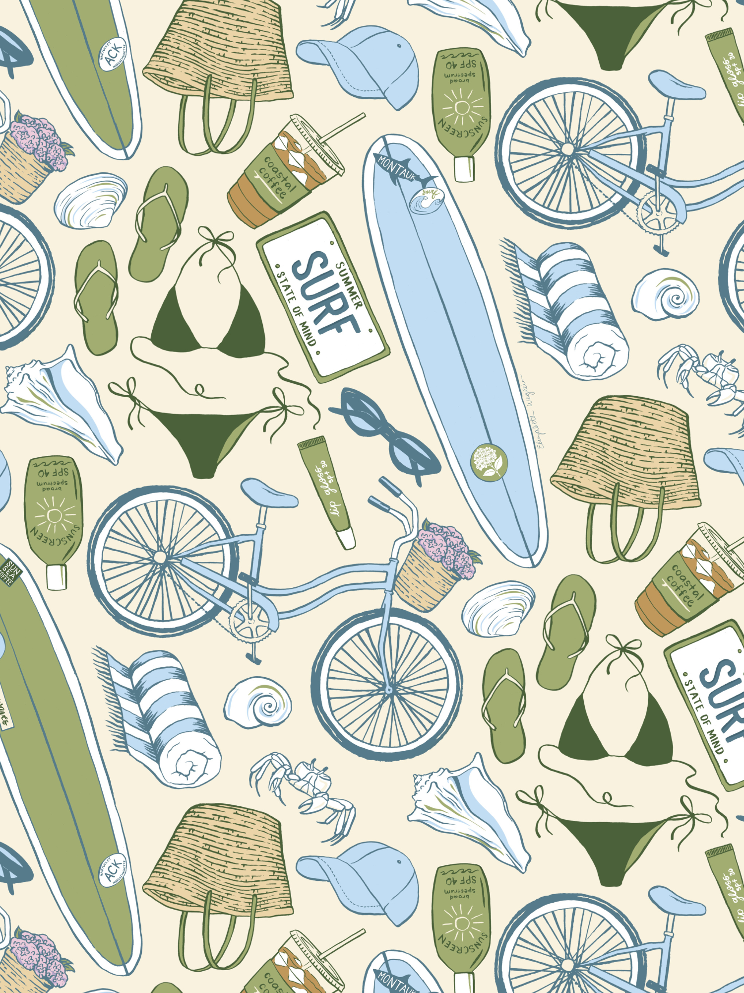 Repeat pattern of beach day essentials