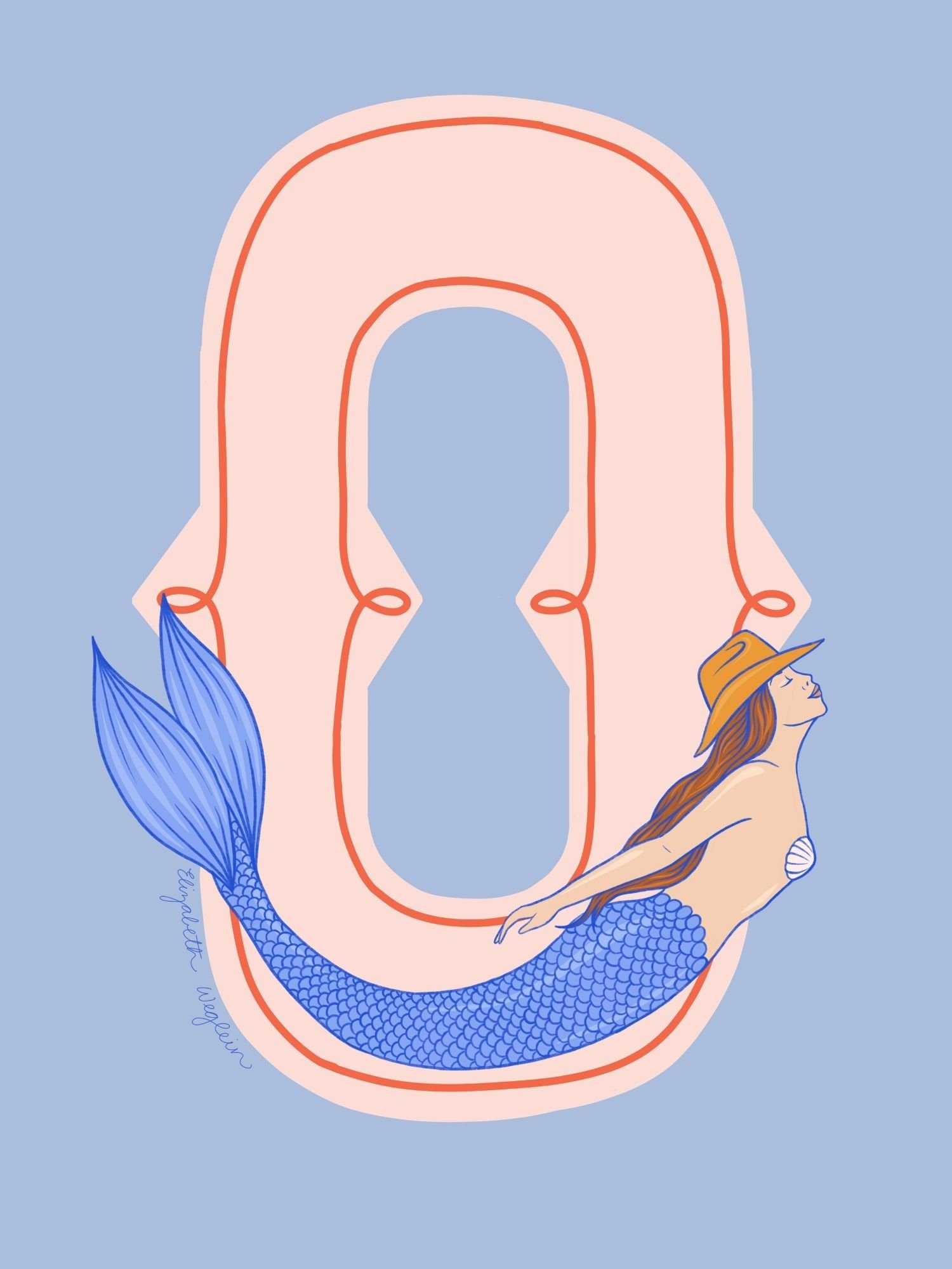 Western letter O with a mermaid in a cowboy hat