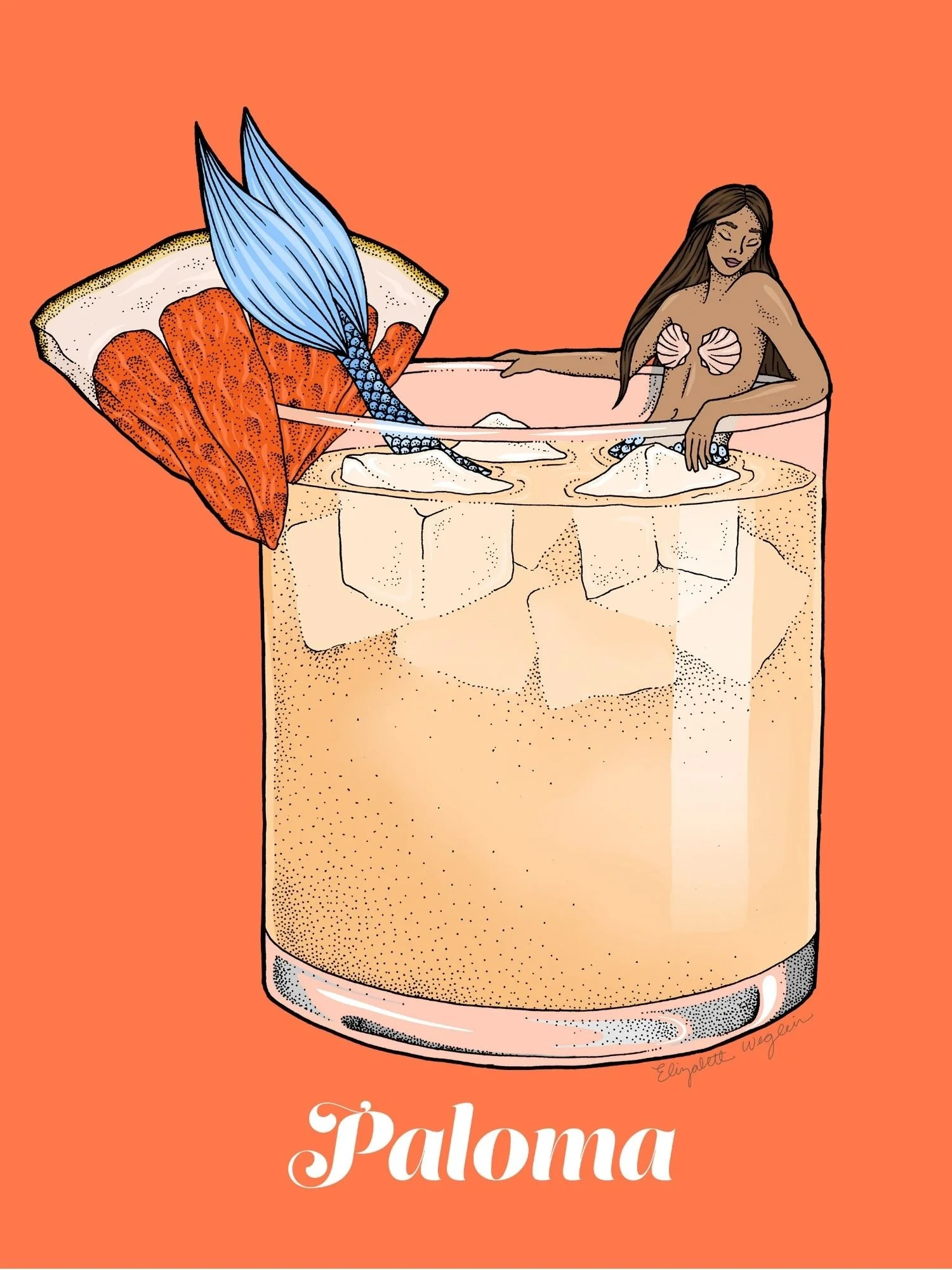 Illustration of a mermaid relaxing in a paloma