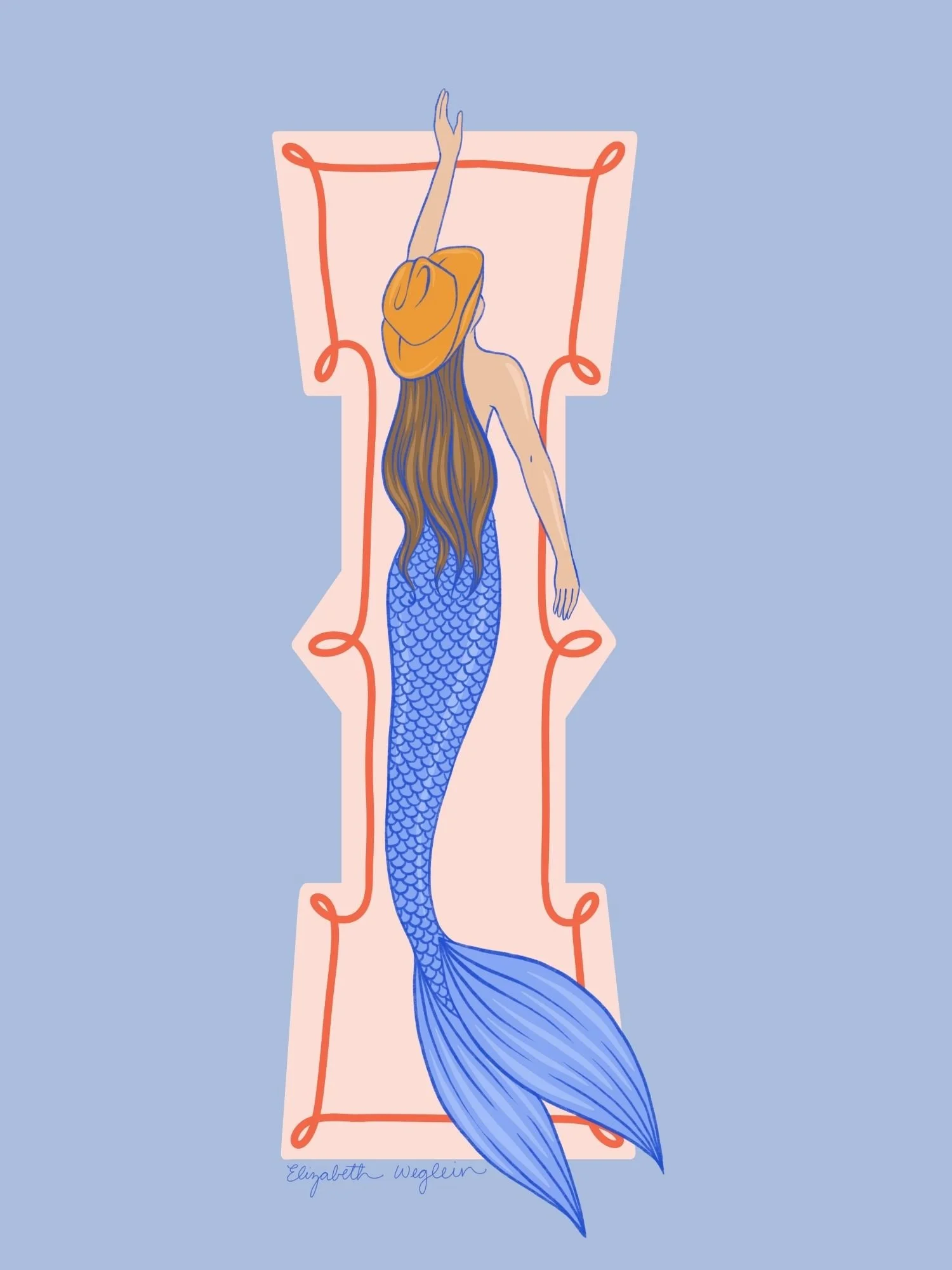 Western letter I with a mermaid in a cowboy hat
