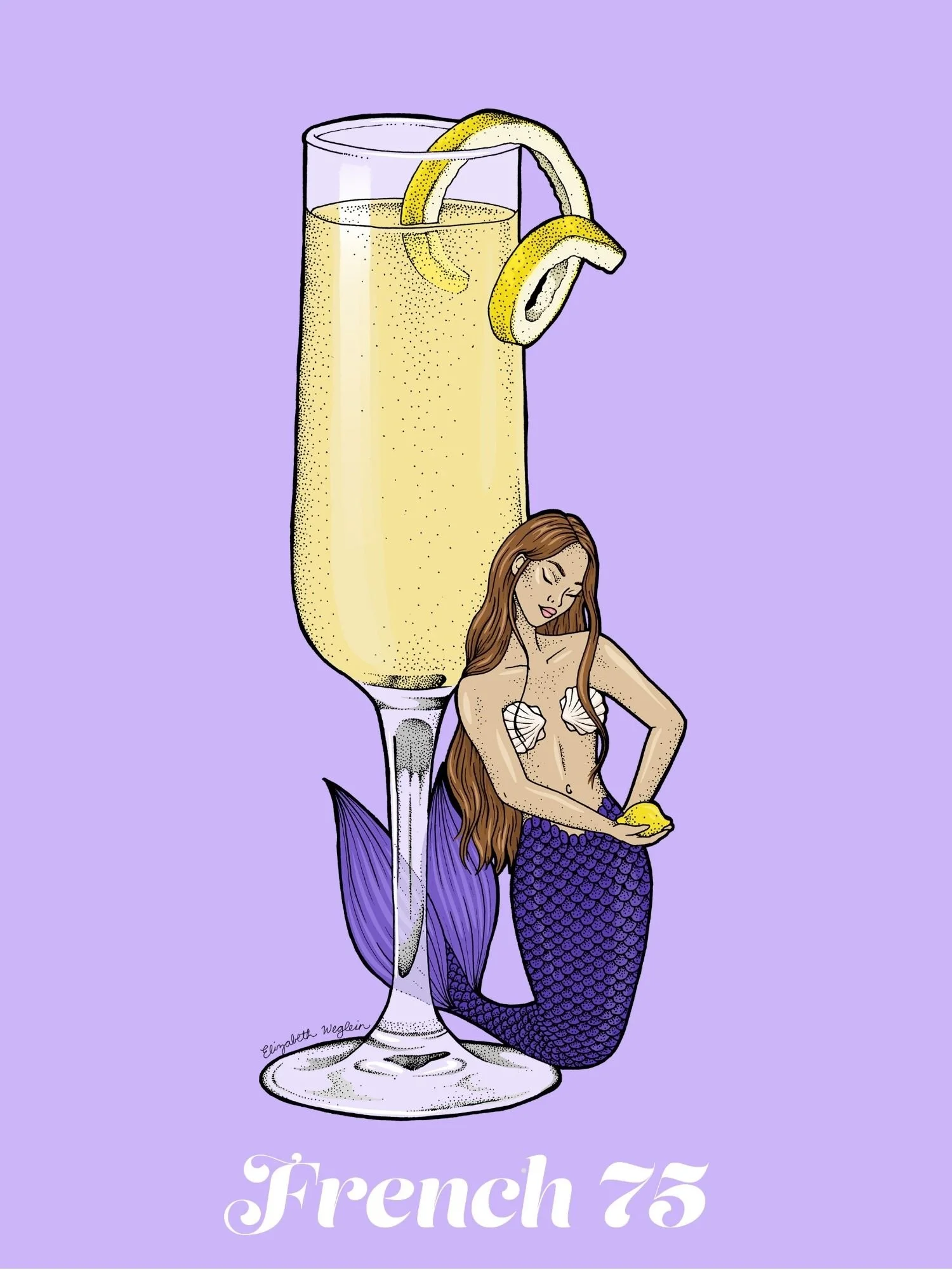 Illustration of a mermaid relaxing with a French 75