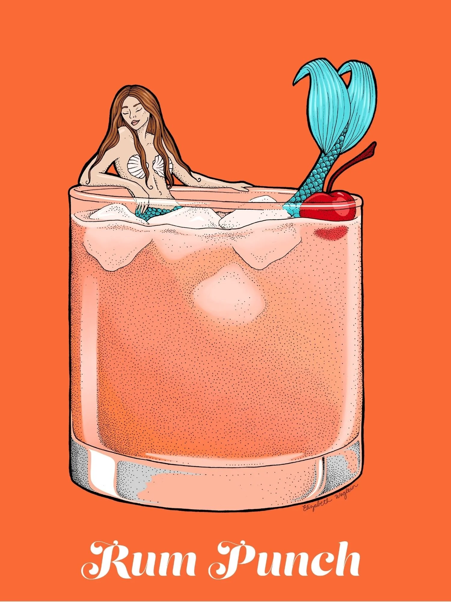 Illustration of a mermaid relaxing in a rum punch