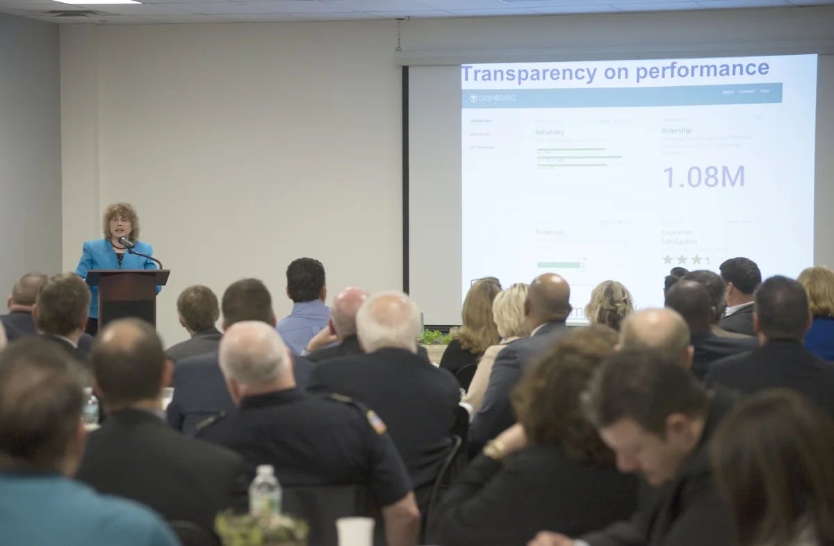 Secretary Pollack speaks to Lowell Plan members on May 5. Photo by Tory Germann