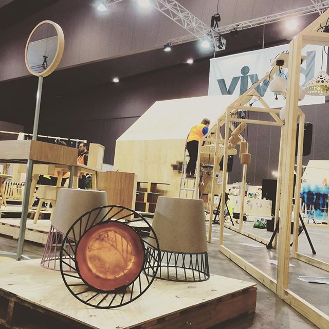 Sneak peak at the set up for @vividdesigncomp 
I love that I'm exhibiting next door to @designbykirsten and her beautiful Luther side table goes well with my Jux stools.

#jazwood #designer #furniture #furnituredesign #vividdesigncomp #decordesignsho