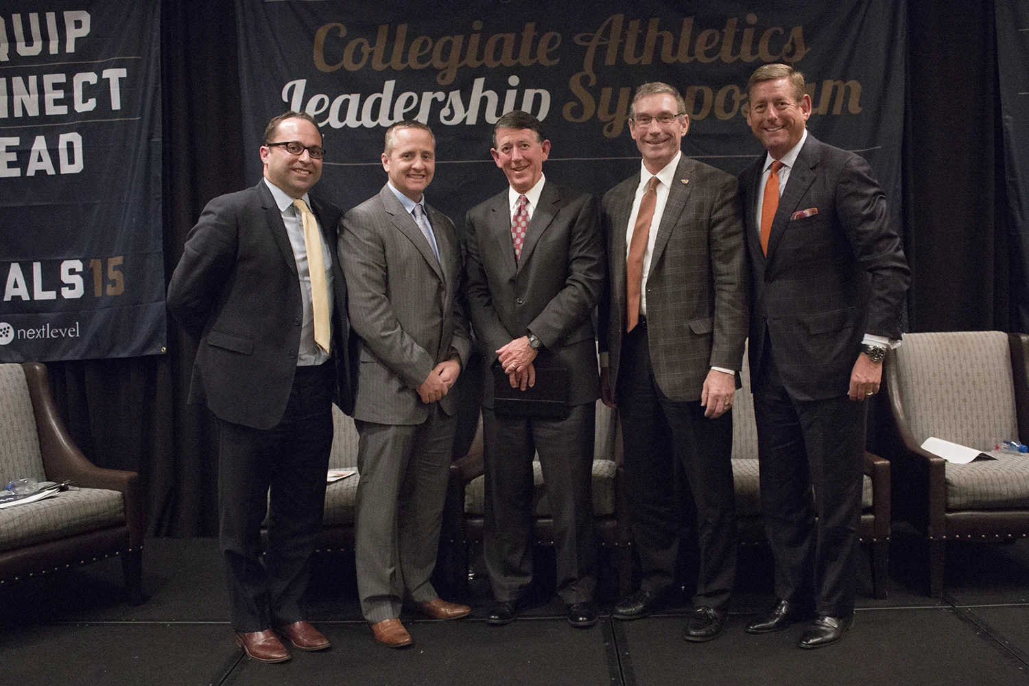 Jason Butikofer (Southern Utah), Blake James (Miami), Greg McGarity (Geotgia), Todd Stansbury (Oregon State) and Greg Brown (Learfield)