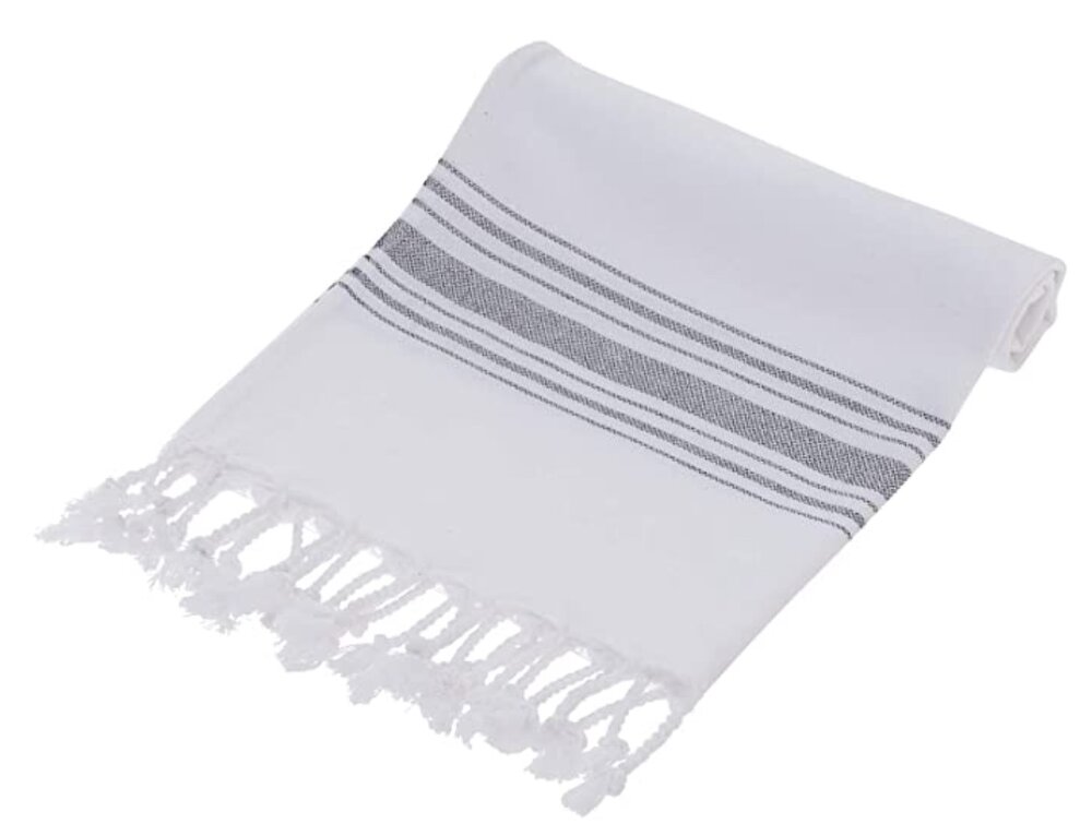 White and Gray Striped Turkish Hand Towel