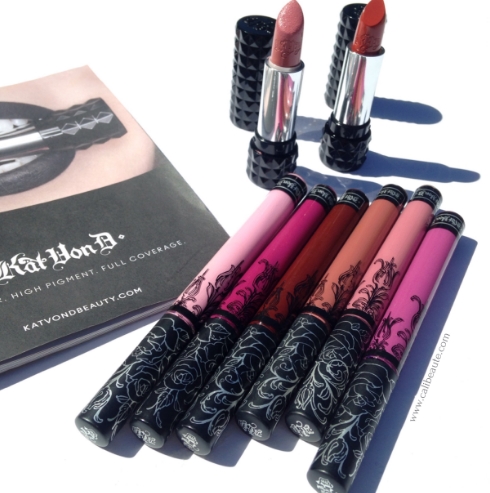 Pictured above is an assortment of some KVD liquid lip stains and two full size Studded Kiss lipsticks in the colors Magick and Chulo. You can find more images of them on my Instagram Page.