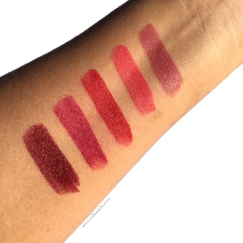 Swatches from R-L: Blow, Boy Gorgeous, Dashing, So Sofia, and Infamous