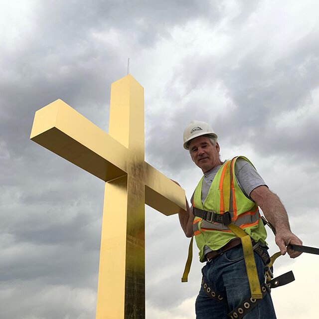 Throw it back a few weeks ago when our fearless leader Bryan and his son Andy installed this beautiful cross on the top of St. Elizabeth! #ceoinjeansandahardhat