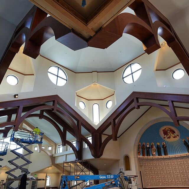 Making some progress at St. Elizabeth Ann Seton! Got the crown details done up in the big top! Staining and finishing going on some@of the beam wraps that were recently installed.