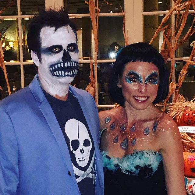 Tonight's clients are my fab friends, Skeletor and Peacock!! #halloweenmakeup #sfmakeupartist #theatricalmakeup