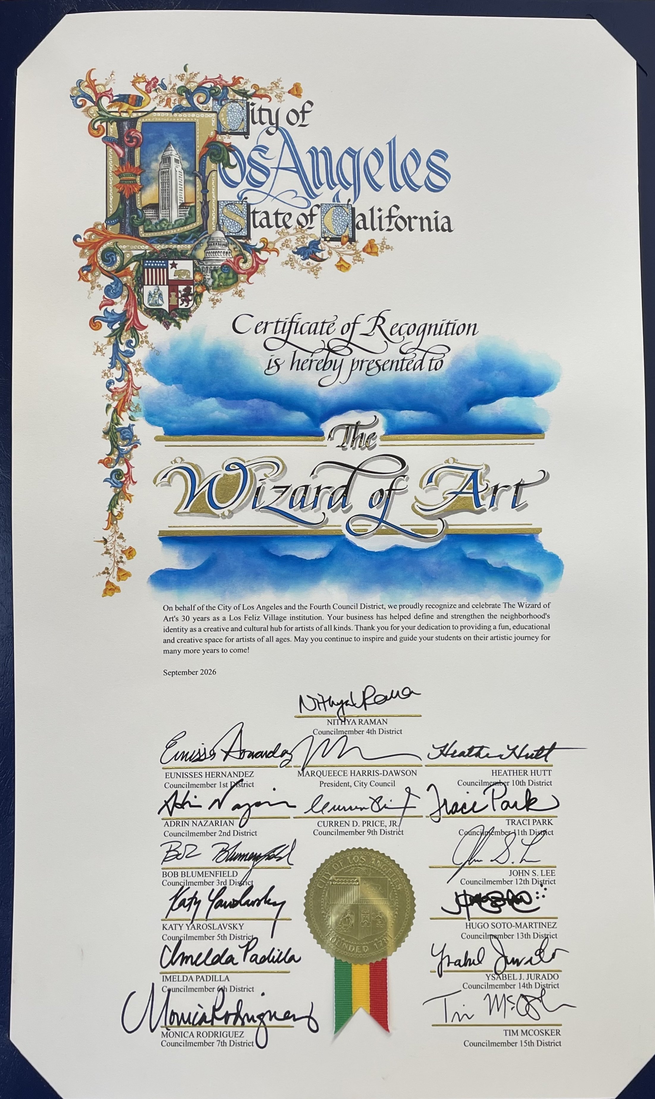 City of Los Angeles Recognizes the 30th Anniversary of The Wizard of Art