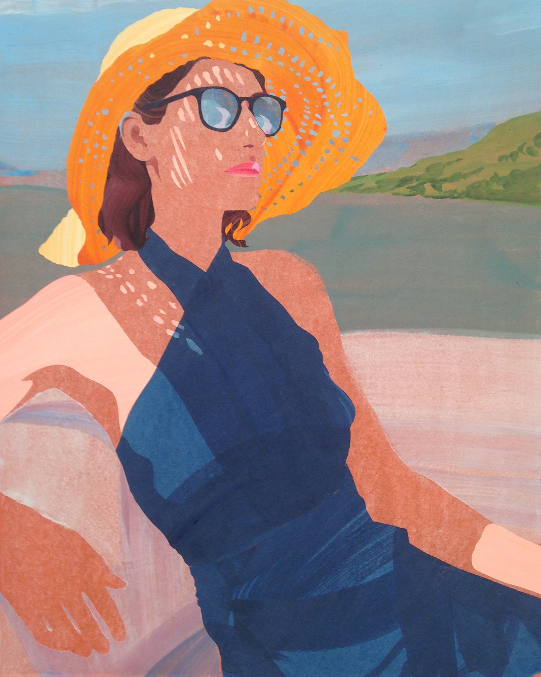    Sebastian Blanck ,  Isca in Her Sun Hat  (2015). 16 x 20 inches. Watercolor and collage on stretched paper.  