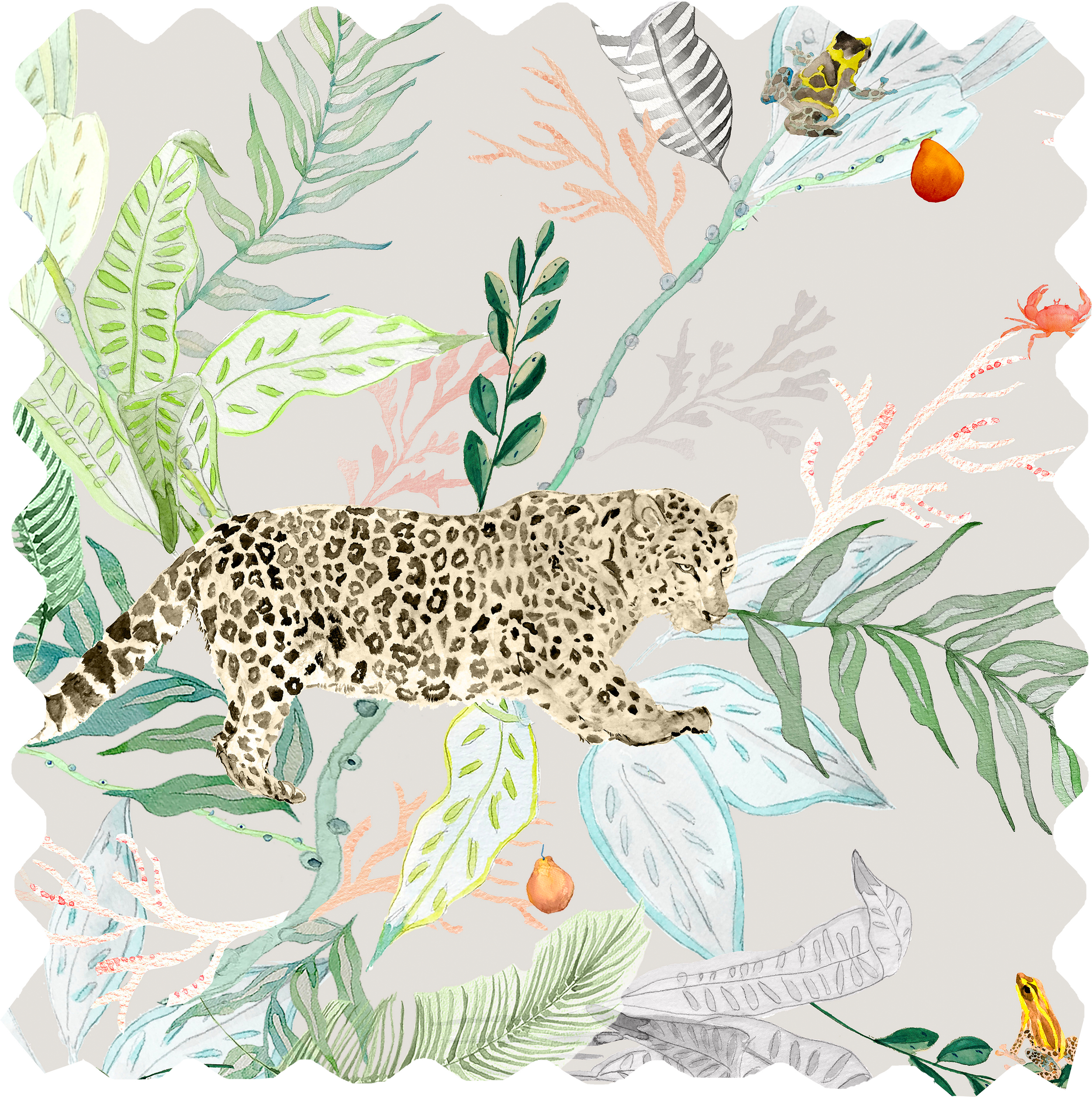 Orilla Fabric - Pink, Grey, Green Jaguar