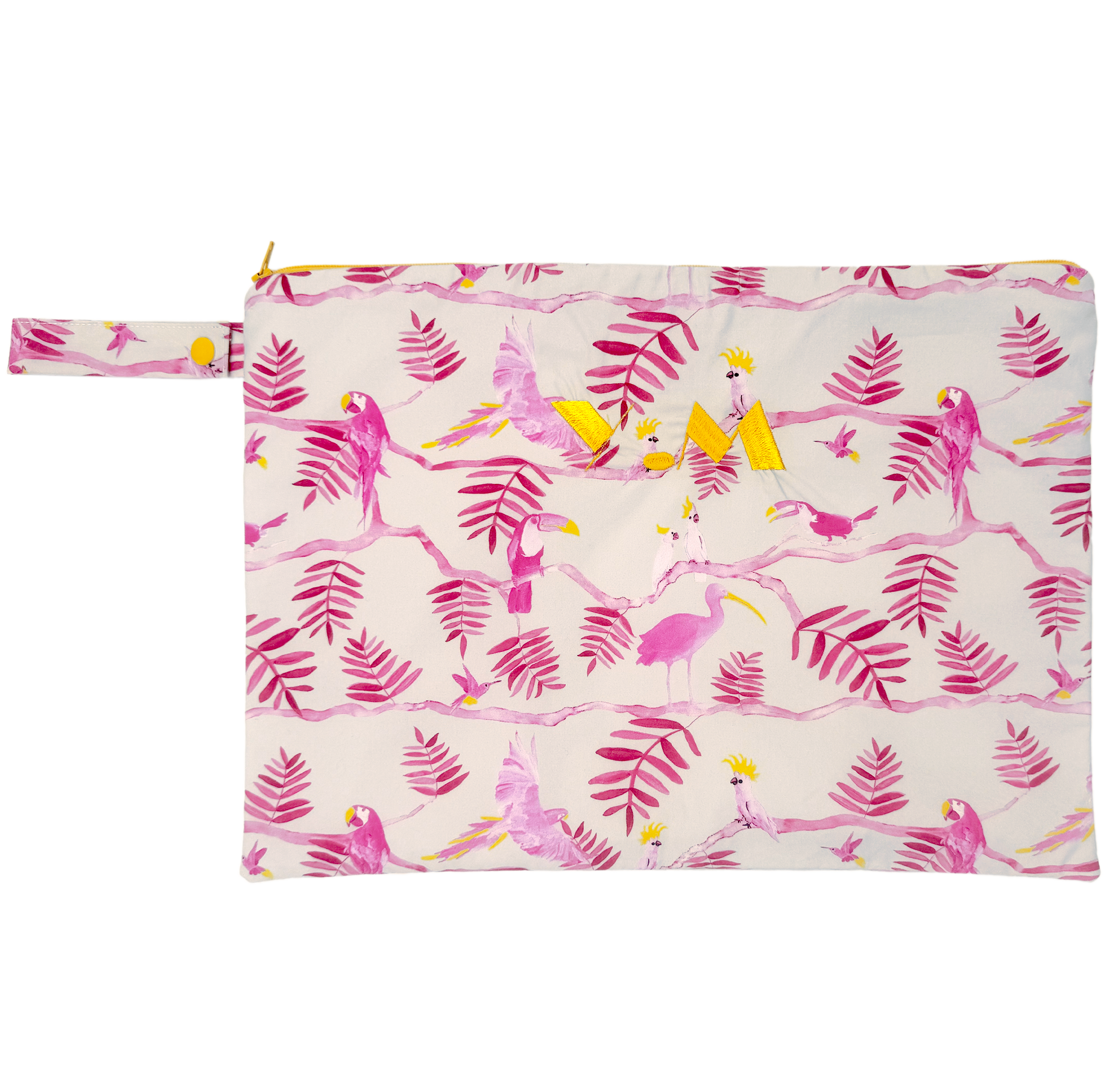 Pantanal Personalised Large Bikini Bag - Pink & Yellow Birds