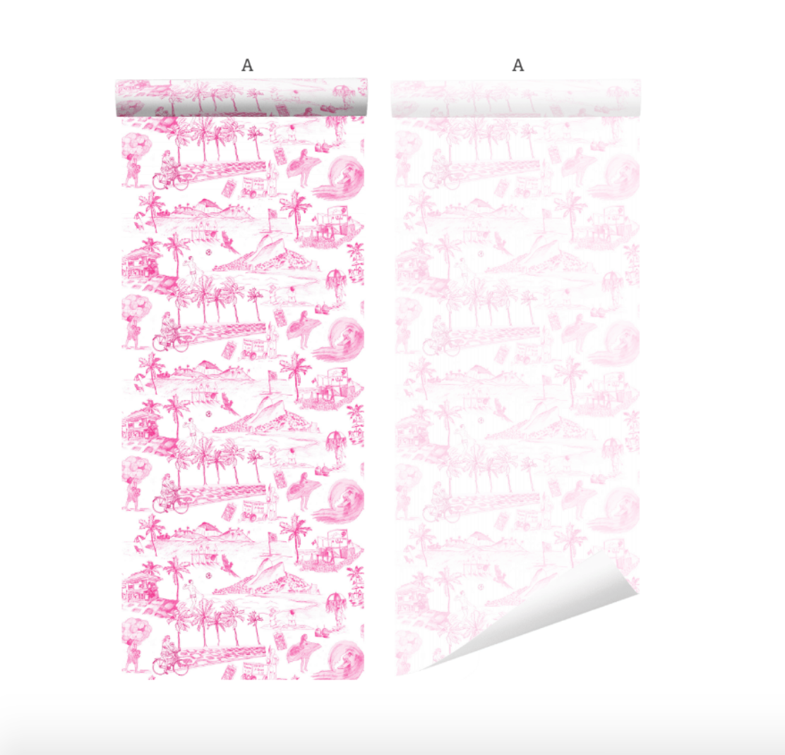 WALLPAPER ROLL, PINK IPANEMA TOILE — KARIOKAS