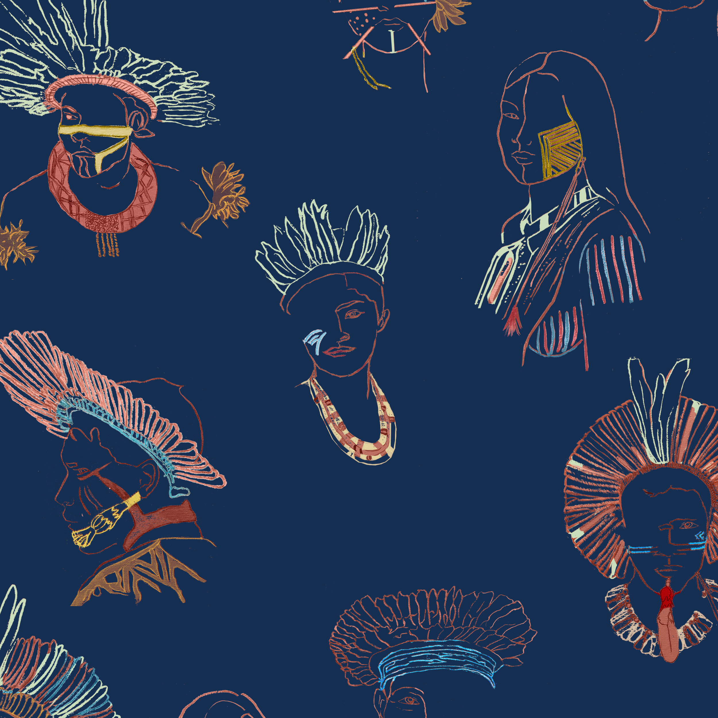 Multi Color Indians on Dark Blue