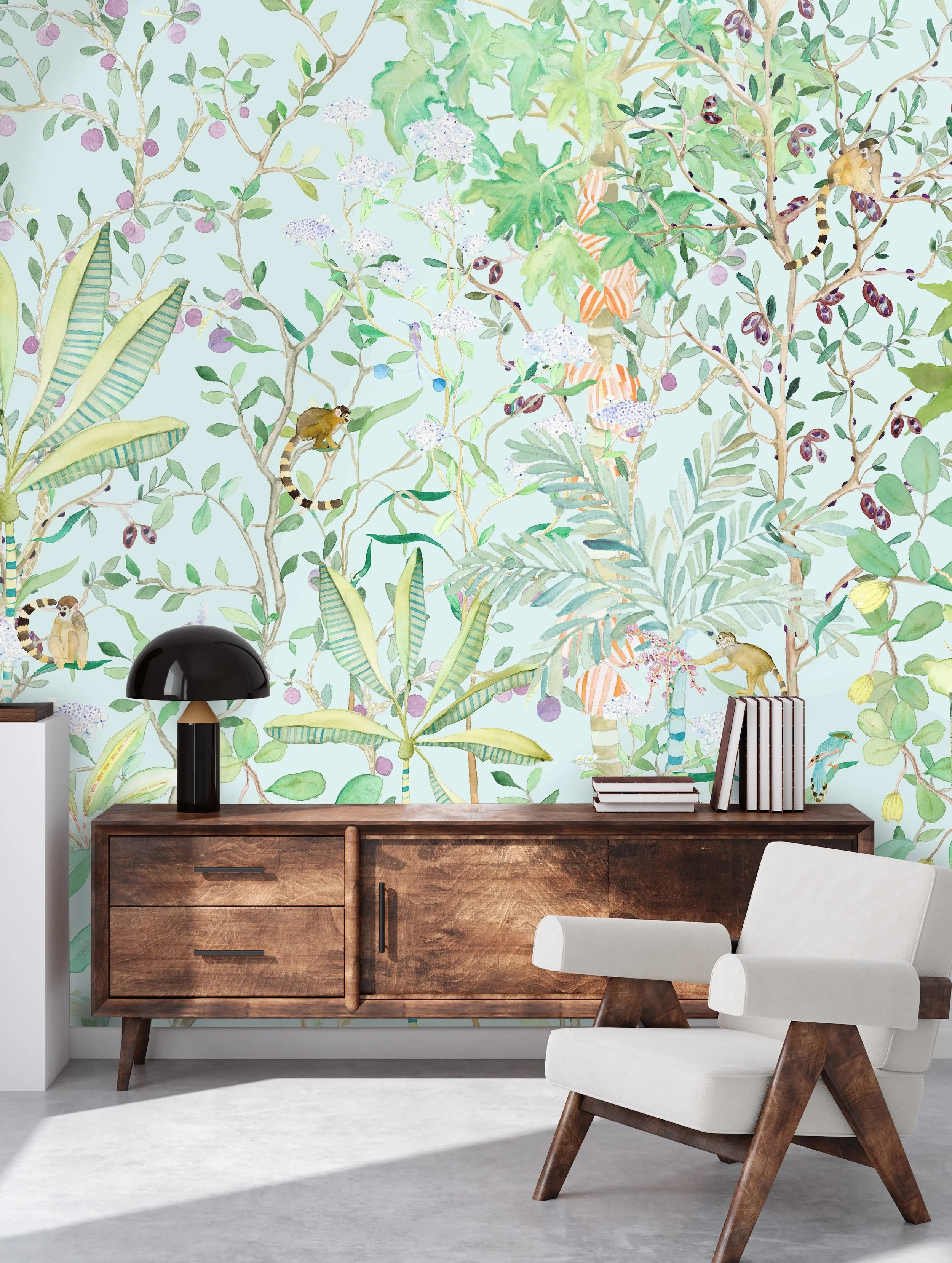 TROPICALIA_Kariokas_Wallpaper_Panoramic_Turquoise_Monkeys_Birds_Living_Room2.jpg