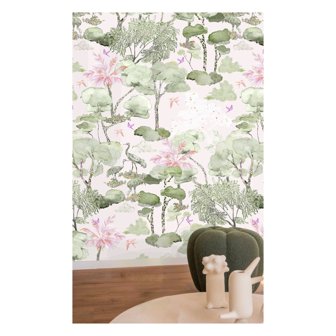 This spring we are energised and inspired by the natural palette of colours that is unwrapping before our eyes. We particularly love playing with greens &amp; pinks, one of our favorite colour palette. Our Aleteo berry wallpaper lightens this entrywa