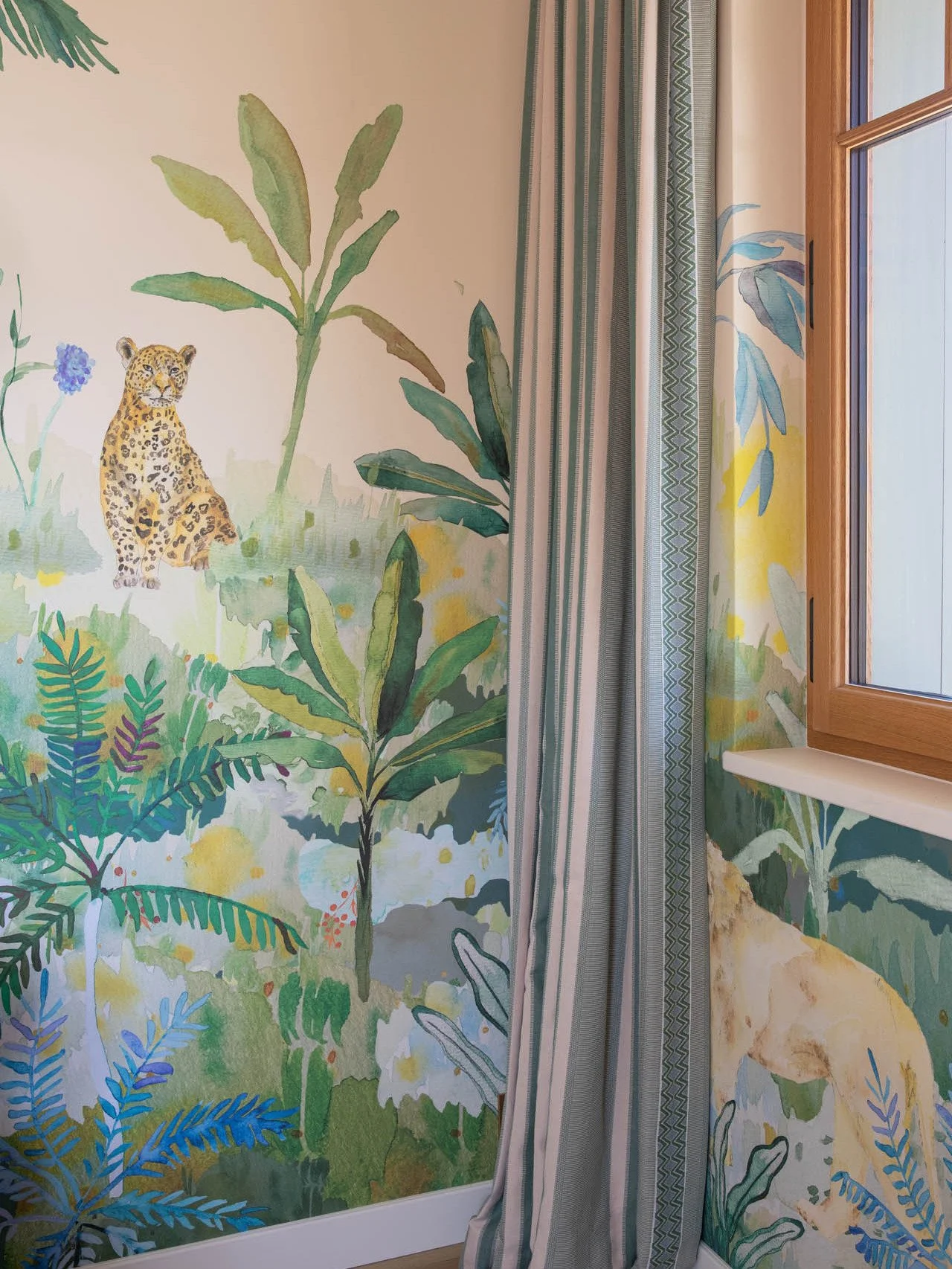 For this client, we were asked to revisit our bestselling Selva panoramic wallpaper &mdash; this time with richer, more intense hues. No pastels, just bold colours that wrap this little boy&rsquo;s room from ceiling to walls. We love the result so mu
