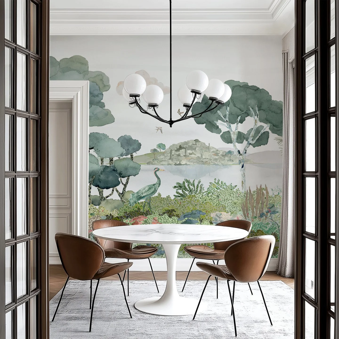 A panoramic mural can wrap the room in a stunning landscape &mdash; perfect for making guests feel like they&rsquo;ve stepped into another world.
Or go for repeating patterns to bring calm, balance, and texture that quietly ties everything together.
