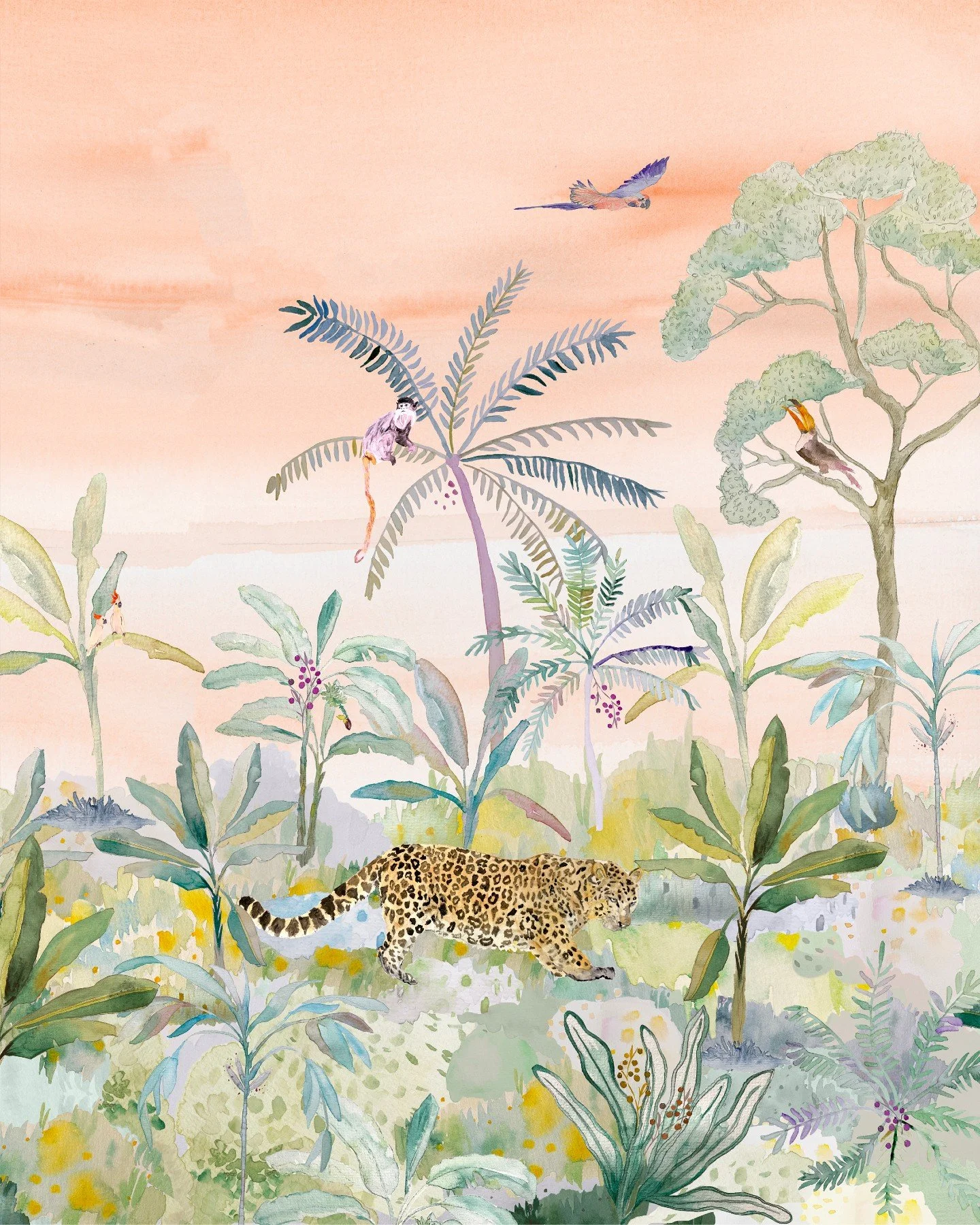 In this serene nursery, Selva Pink wraps the room in a gentle, poetic landscape. Hand-painted in watercolor  its delicate tones and organic shapes create a soothing cocoon, a perfect first world for little dreamers.

A touch of nature, a breath of ca