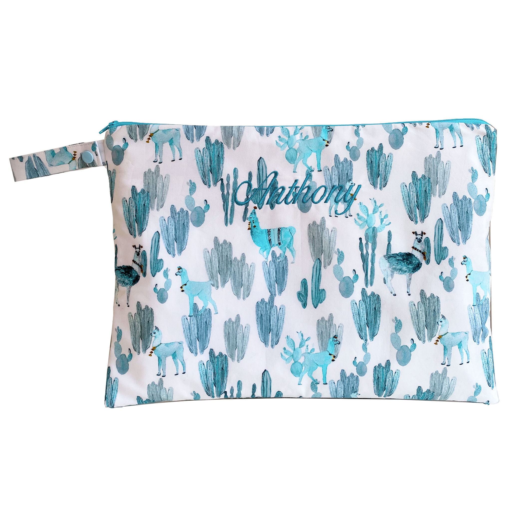 Altiplano Personalised Large Bikini Bag - Turquoise Lamas