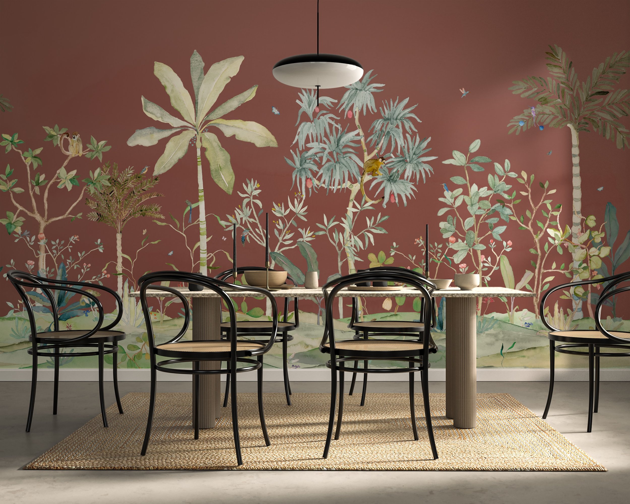 UBATUBA_Kariokas_Wallpaper_Panoramic_Terracotta_Brown_Monkeys_Dining_Room.jpg