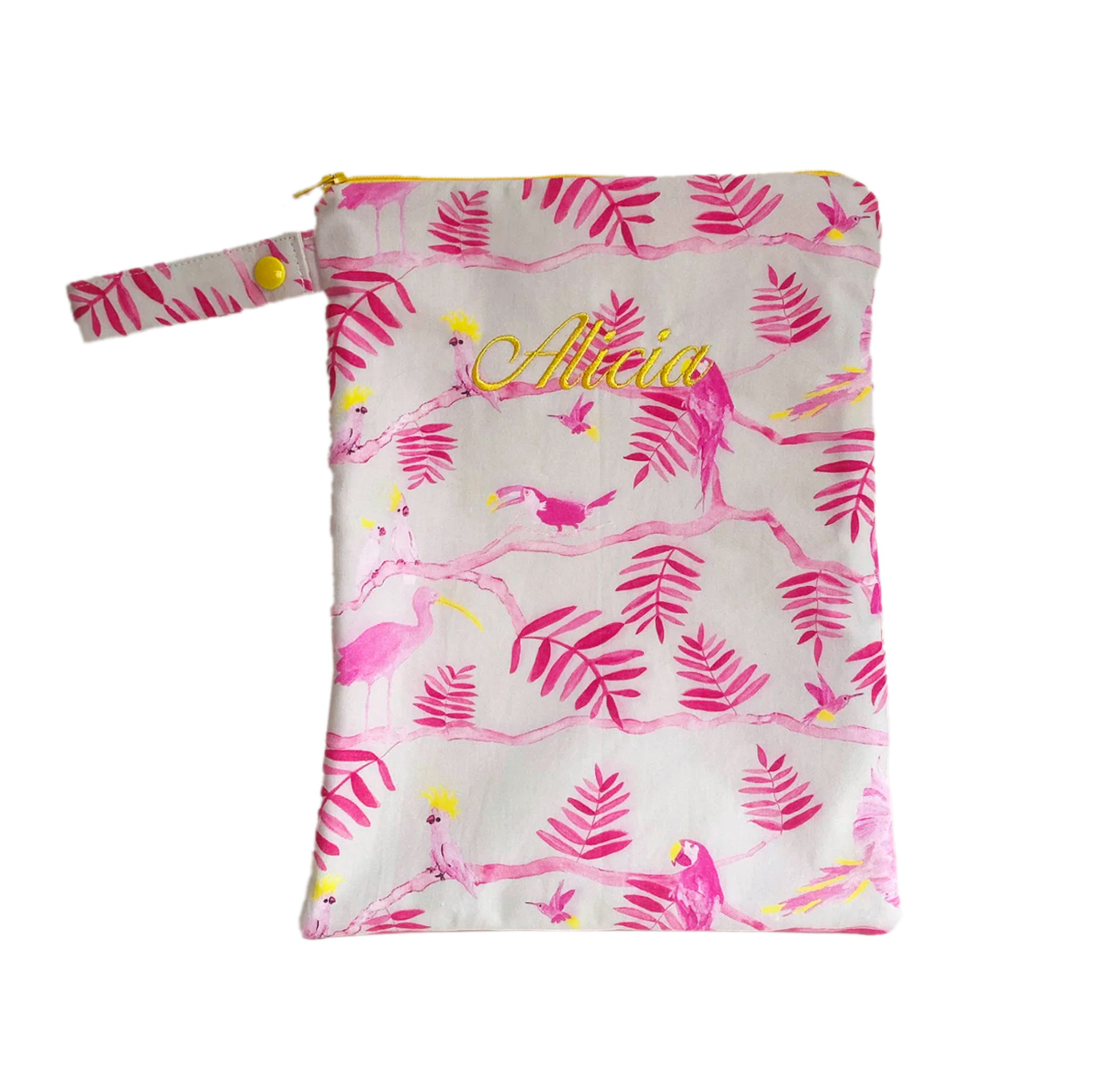 Pantanal Personalised Small Bikini Bag - Pink & Yellow Birds