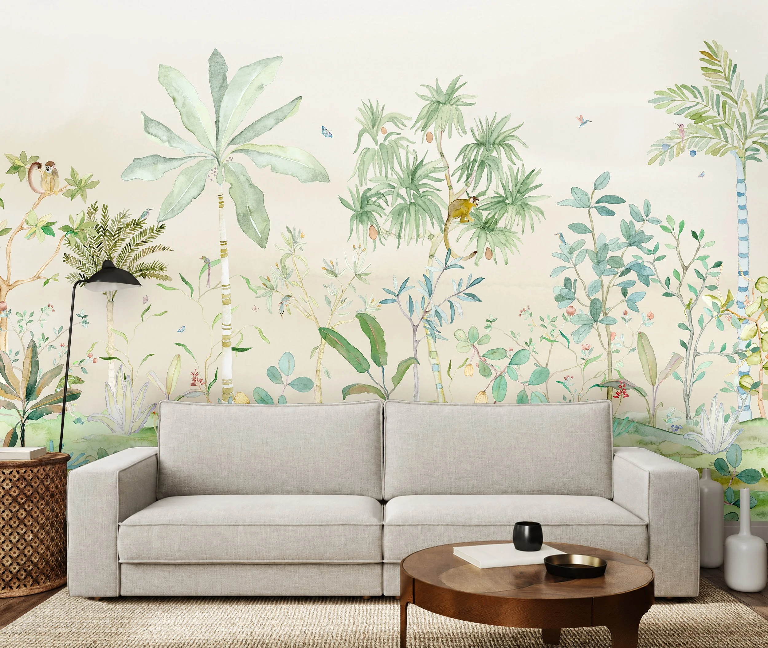 Panoramic Wallpaper Botanical Jungle (Pink/ Blue/Nude/Terracotta)